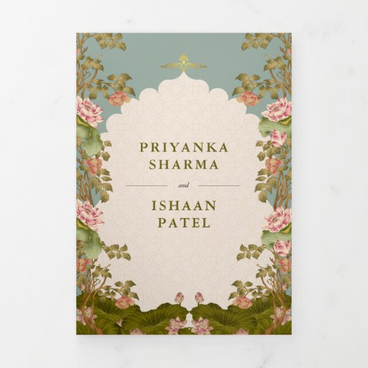 Esthetische Indiase Trouw QR-code Alles in Eén Drieluik Uitnodiging (Cover)