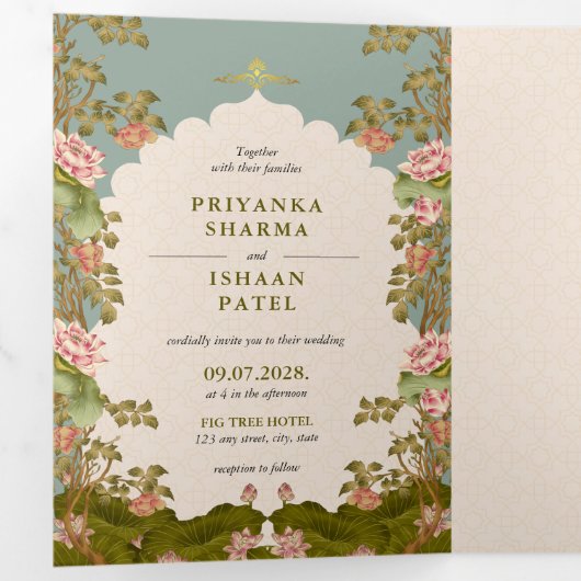 Esthetische Indiase Trouw QR-code Alles in Eén Drieluik Uitnodiging (Binnenzijde eerst)