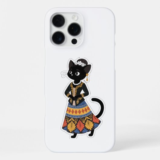 Esthetische Javaanse Zwarte Kat in Traditionele Ke iPhone Hoesje (Achterkant)