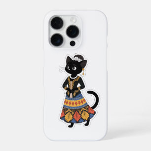 Esthetische Javaanse Zwarte Kat in Traditionele Ke iPhone 16 Pro Hoesje