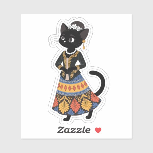 Esthetische Javaanse Zwarte Kat in Traditionele Ke Sticker (Vel)