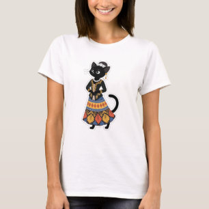 Esthetische Javaanse Zwarte Kat in Traditionele Ke T-shirt