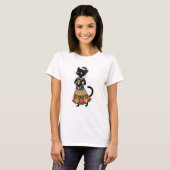 Esthetische Javaanse Zwarte Kat in Traditionele Ke T-shirt (Voorkant volledig)