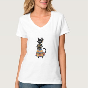 Esthetische Javaanse Zwarte Kat in Traditionele Ke T-shirt
