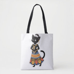 Esthetische Javaanse Zwarte Kat in Traditionele Ke Tote Bag