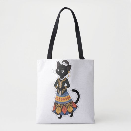 Esthetische Javaanse Zwarte Kat in Traditionele Ke Tote Bag (Voorkant)