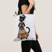 Esthetische Javaanse Zwarte Kat in Traditionele Ke Tote Bag (Dichtbij)