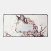 Esthetische kat en roze bloemen bureaumat (Keyboard & Muis)
