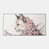 Esthetische kat en roze bloemen bureaumat (Voorkant)