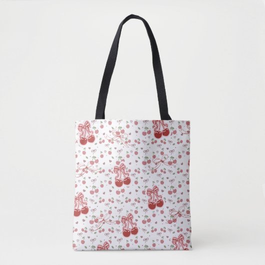 Esthetische kersenboodschappentas met harten en st tote bag (Voorkant)
