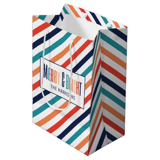 Esthetische Kerst Retro Merry & Bright Medium Cadeauzakje (Voorkant Gekanteld)