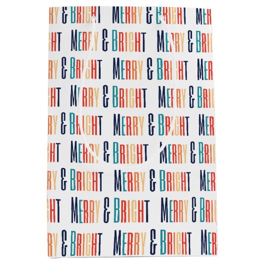 Esthetische Kerst Retro Merry & Bright Medium Cadeauzakje (Voorkant)
