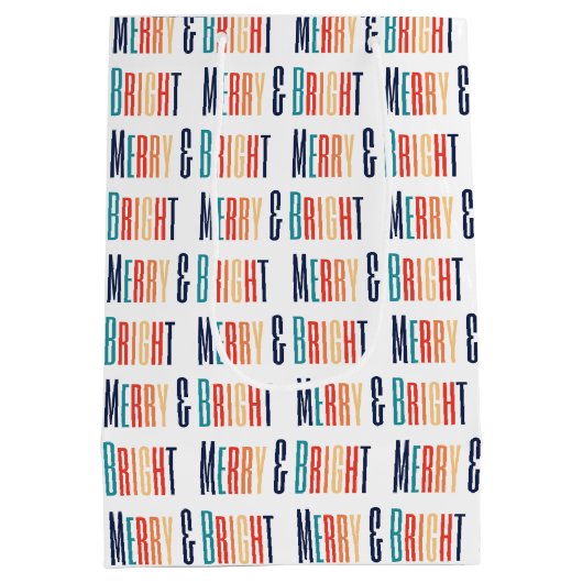 Esthetische Kerst Retro Merry & Bright Medium Cadeauzakje (Achterkant)
