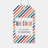 Esthetische kerst retro strepen kleurrijke lijnen cadeaulabel (Voorkant)