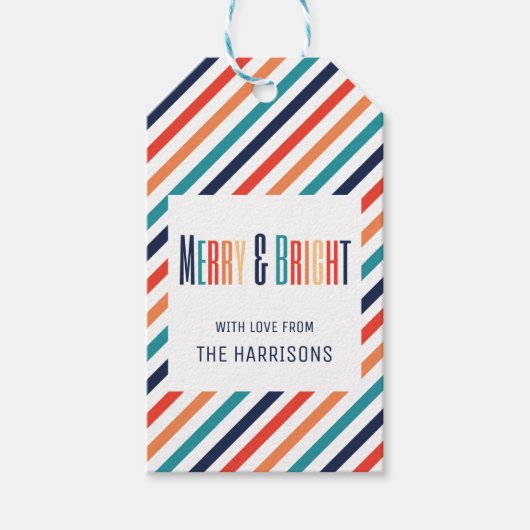Esthetische kerst retro strepen kleurrijke lijnen cadeaulabel (Voorkant)