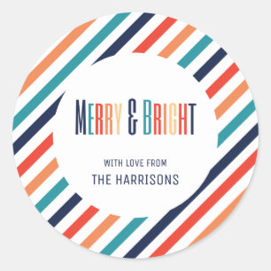 Esthetische kerst retro strepen kleurrijke lijnen ronde sticker