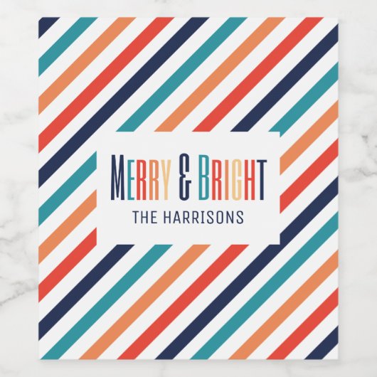 Esthetische kerst retro strepen kleurrijke lijnen wijn etiket (Enkel label)