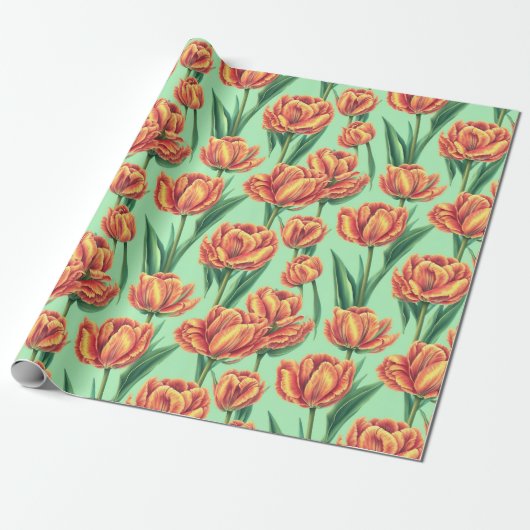  esthetische klassieke Oranje tulpenflora Cadeaupapier (Uitgerold)