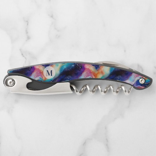 Esthetische kleurrijke agate glitter textuur monog kurkentrekker (Voorkant)