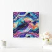 Esthetische kleurrijke regenboog glitter agaat vierkante klok (Huis)