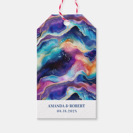 Esthetische kleurrijke regenboogagaat glitter mono cadeaulabel (Voorkant)