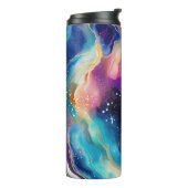 Esthetische kleurrijke regenboogagaat glitter text thermosbeker (Gedraaid links)