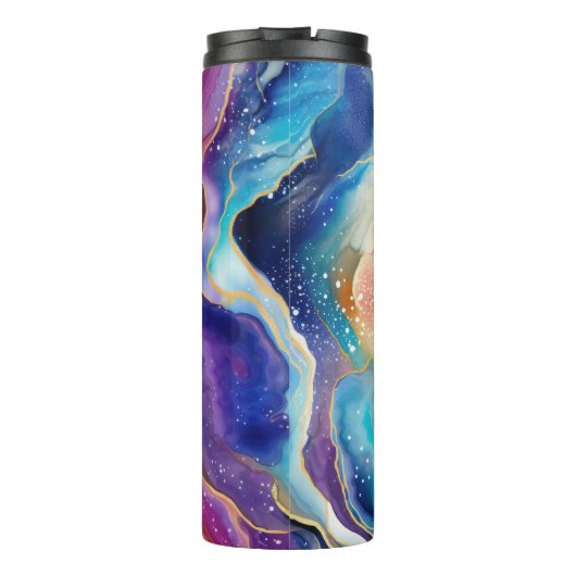 Esthetische kleurrijke regenboogagaat glitter text thermosbeker (Achterkant)