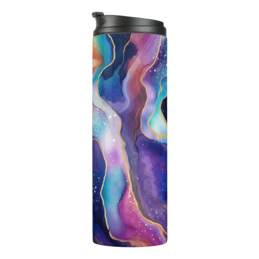 Esthetische kleurrijke regenboogagaat glitter text thermosbeker (Geroteerd rechts)