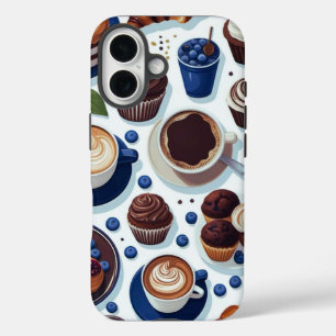 Esthetische koffie- en chocolade-cupcake-patroon iPhone 16 hoesje