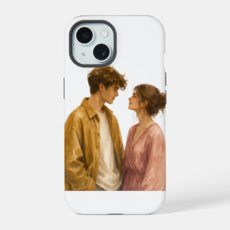 Esthetische koppel illustratie telefoonhoes iPhone 15 case