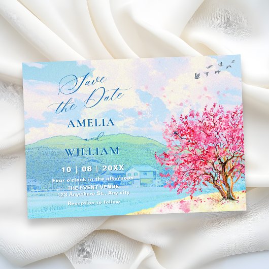 Esthetische lente aquarel bruiloft save the date