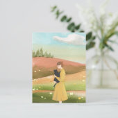 Esthetische lente landschap vrouwen met kat briefkaart (Staand voorkant)