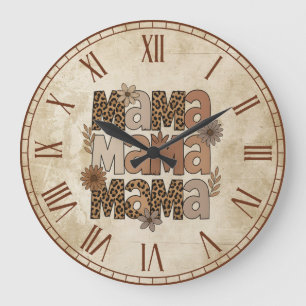Esthetische Leopard Print Mama Typografie Grote Klok