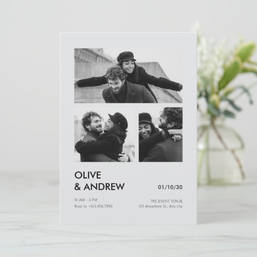 Esthetische moderne fotocollage bruiloft kaart (Staand voorkant)