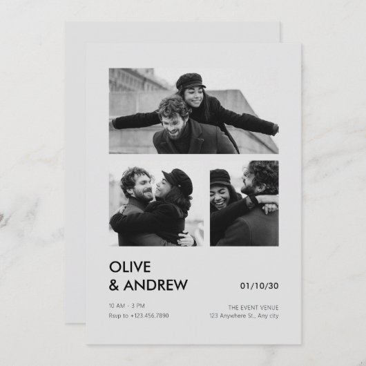 Esthetische moderne fotocollage bruiloft kaart (Voorkant / Achterkant)