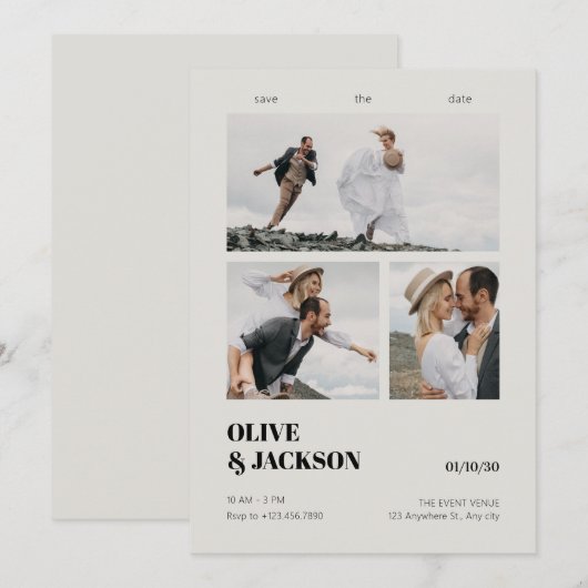 Esthetische moderne fotocollage-huwelijk save the date (Voorkant / Achterkant)