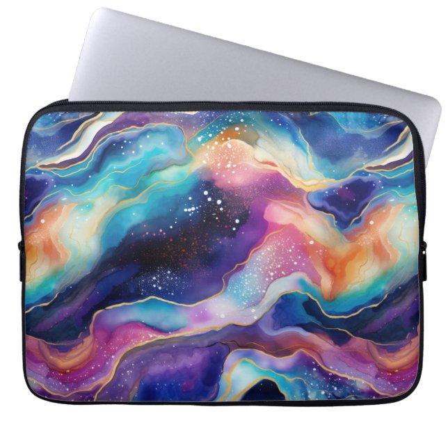 Esthetische moderne kleurrijke regenboogagaat glit laptop sleeve (Voorkant)