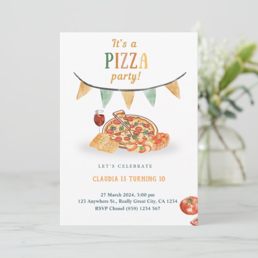 Esthetische moderne Pizza Party Uitnodiging Kaart (Staand voorkant)