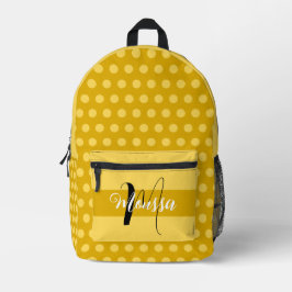Esthetische mosterdkleur - aardse naam monogram bedrukte rugzak