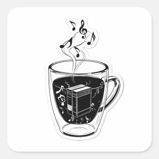 Esthetische Muzikale Koffiekop & Boeken 3D Sticker (Voorkant)