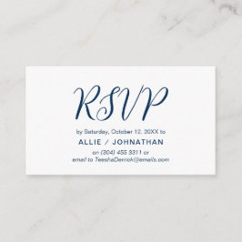 Esthetische Navy Blue Script, bruiloft RSVP reager Informatiekaartje