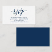 Esthetische Navy Blue Script, bruiloft RSVP reager Informatiekaartje (Voorkant / Achterkant)