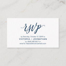 Esthetische Navy Blue Script, bruiloft RSVP reager Informatiekaartje