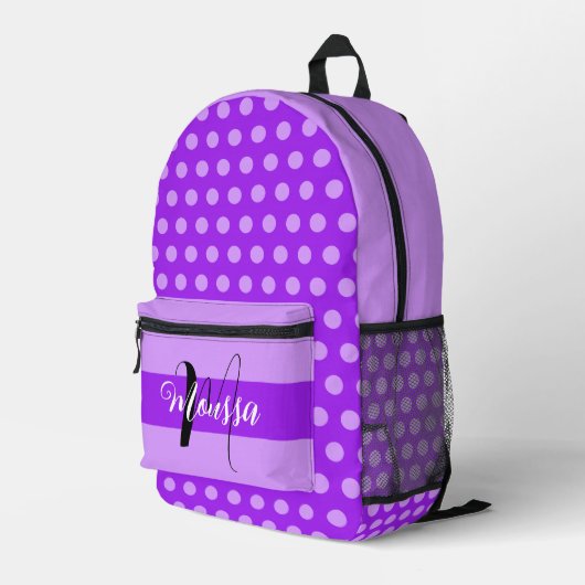 Esthetische Paarse Kleur -  Naam Monogram Bedrukte Rugzak (Achterkant Hoek Rechts)