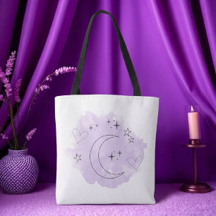 Esthetische paarse waterverf maan boodschappentas tote bag