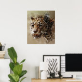 Esthetische Panther Cheetah Gezicht waterverf Schi Poster (Thuiskantoor)
