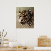 Esthetische Panther Cheetah Gezicht waterverf Schi Poster (Keuken)