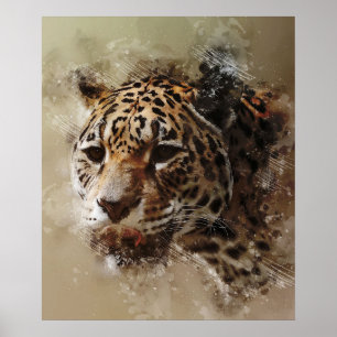 Esthetische Panther Cheetah Gezicht waterverf Schi Poster