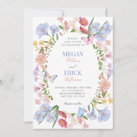 Esthetische pastel bloemenbruiloft kaart (Voorkant)