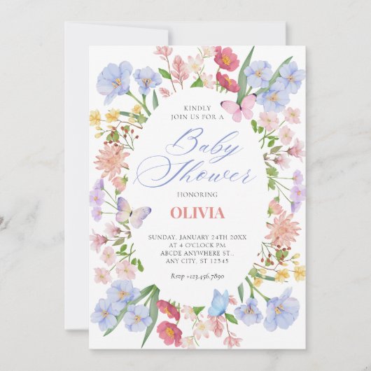 Esthetische pastel floral baby shower uitnodiging (Voorkant)